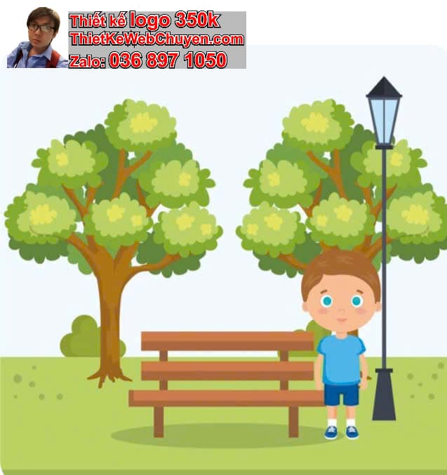 Nhân vật chibi tóc dài ngồi ghế đá công viên