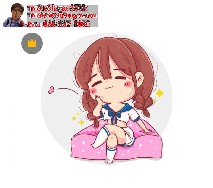 nhân vật chibi tóc dài ngồi trên giường