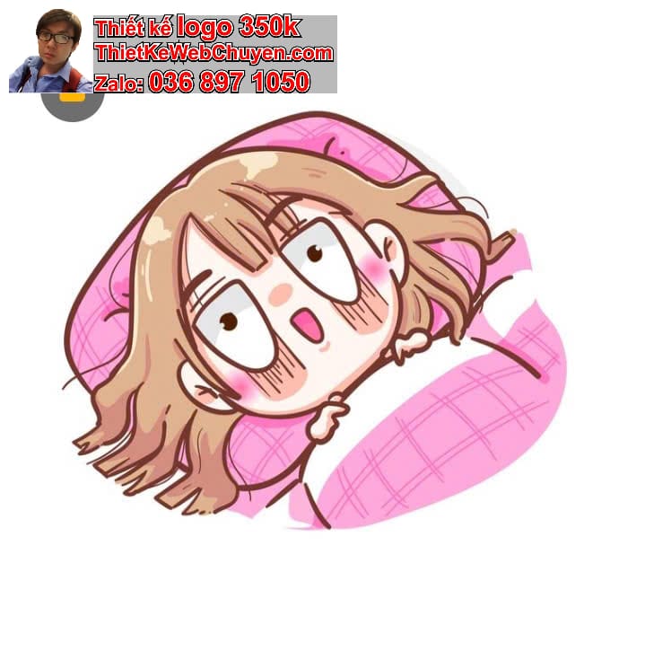 nhân vật chibi tóc dài ngồi trên giường