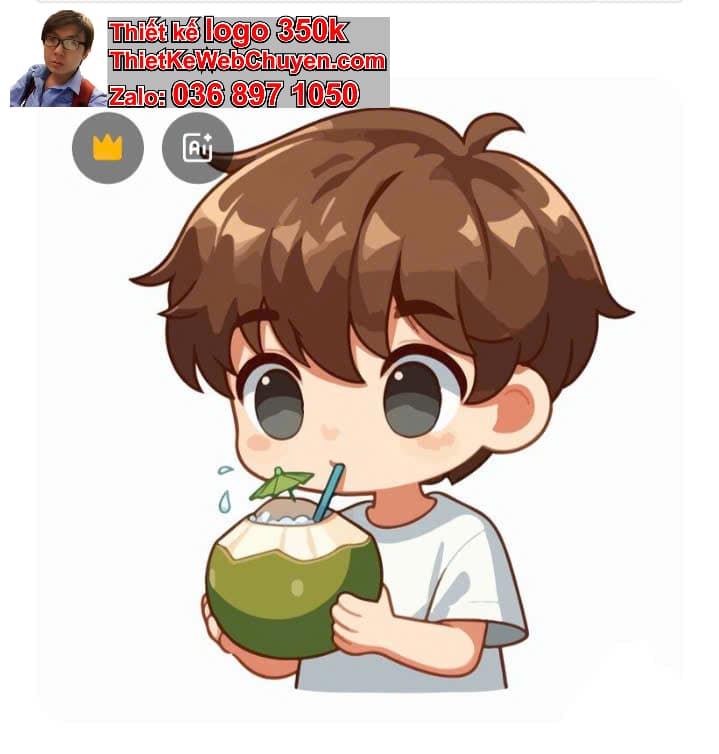 nhân vật chibi tóc dài uống nước ép trái cây