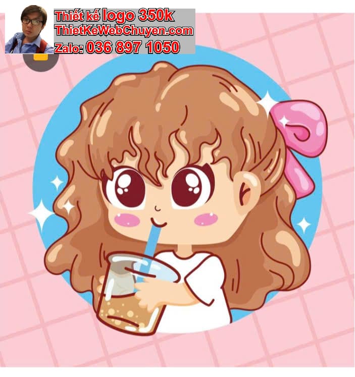 Nhân vật chibi tóc dài uống nước ngọt
