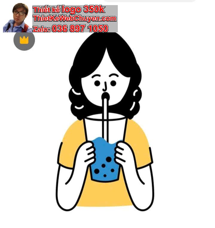 Nhân vật chibi tóc dài uống nước ngọt