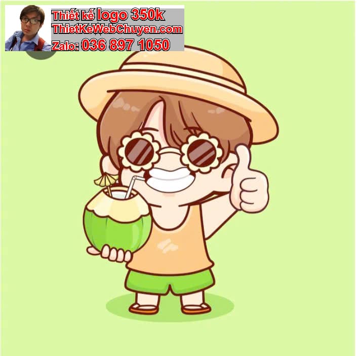 nhân vật chibi tóc dài uống sinh tố