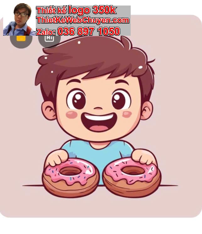 Nhân vật chibi tóc ngắn ăn bánh donut