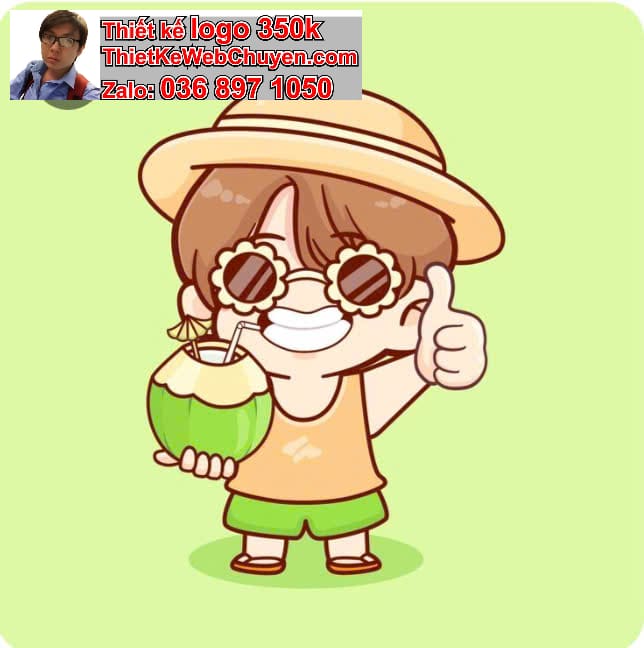 Nhân Vật Chibi Tóc Ngắn Ăn Uống Trên Bãi Biển