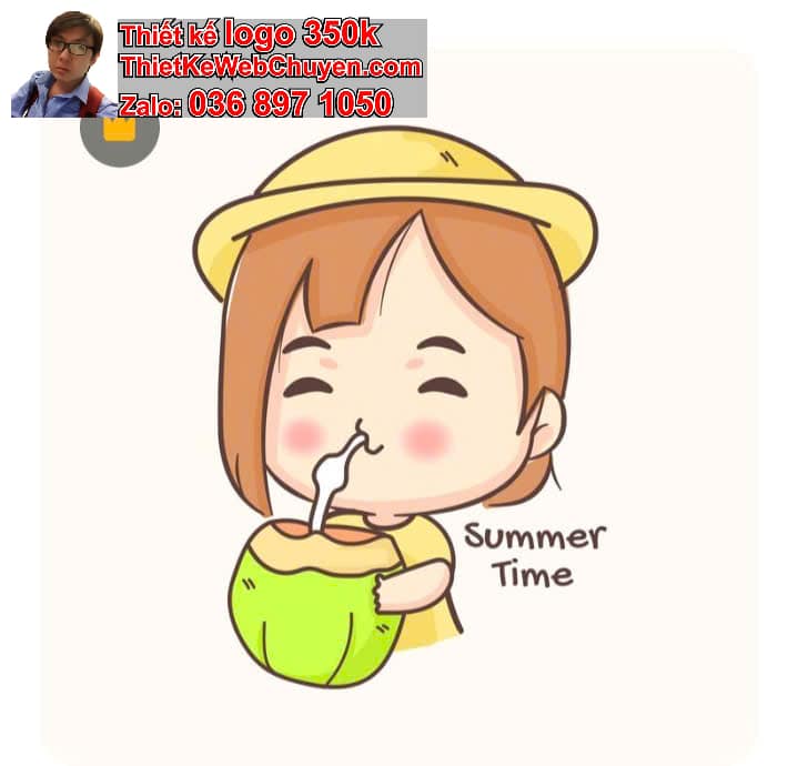 Nhân Vật Chibi Tóc Ngắn Ăn Uống Trên Bãi Biển