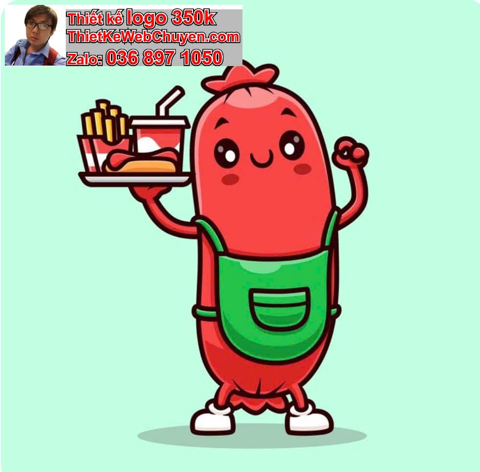 Nhân vật chibi tóc ngắn ăn xúc xích