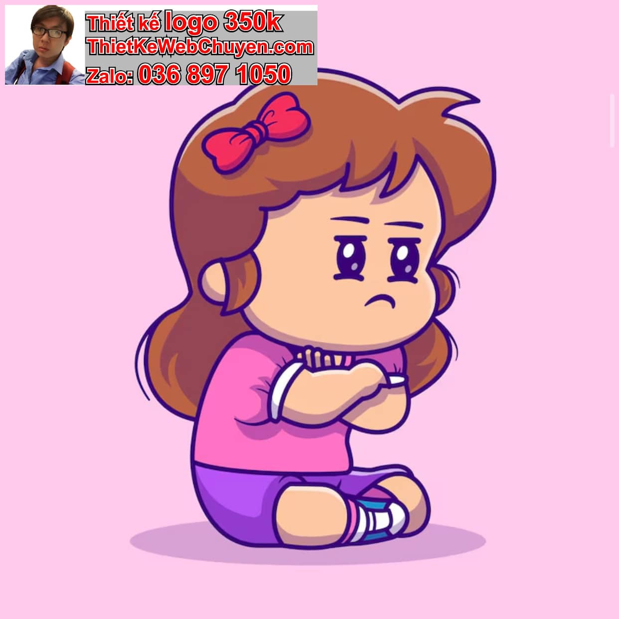 Nhân vật chibi tóc ngắn biểu cảm buồn nhẹ