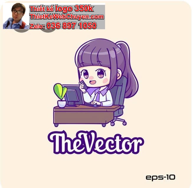Nhân vật chibi tóc ngắn ngồi bàn làm việc