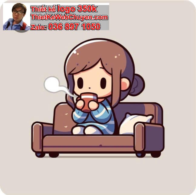 Nhân vật chibi tóc ngắn ngồi trong phòng ngủ