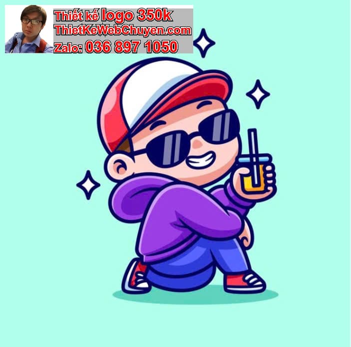 Nhân vật chibi tóc ngắn uống nước ngọt