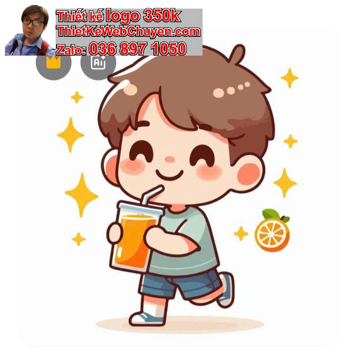 Nhân Vật Chibi Tóc Ngắn Uống Sinh Tố