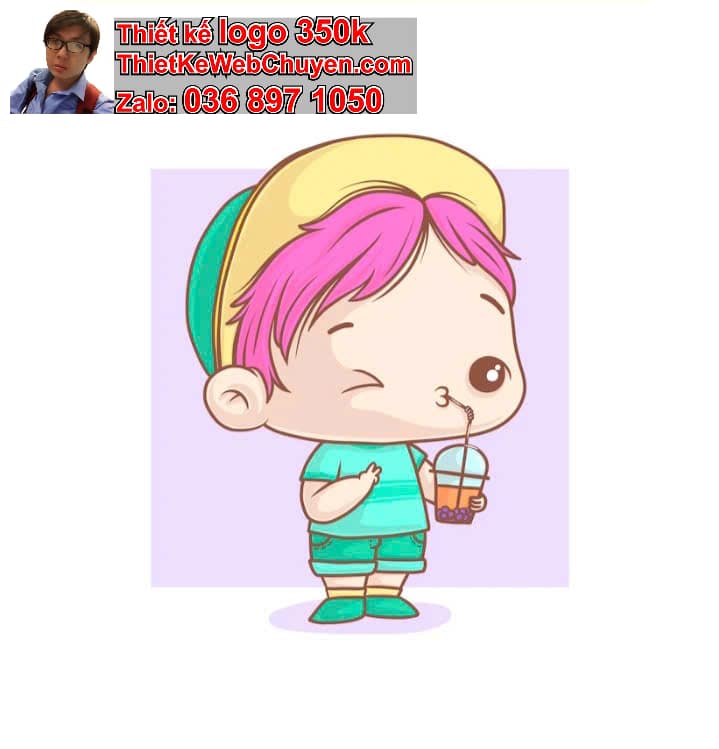 Nhân vật chibi tóc ngắn uống soda