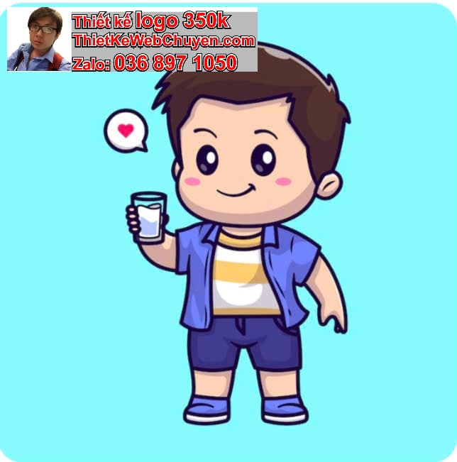 Nhân vật chibi tóc ngắn uống sữa tươi