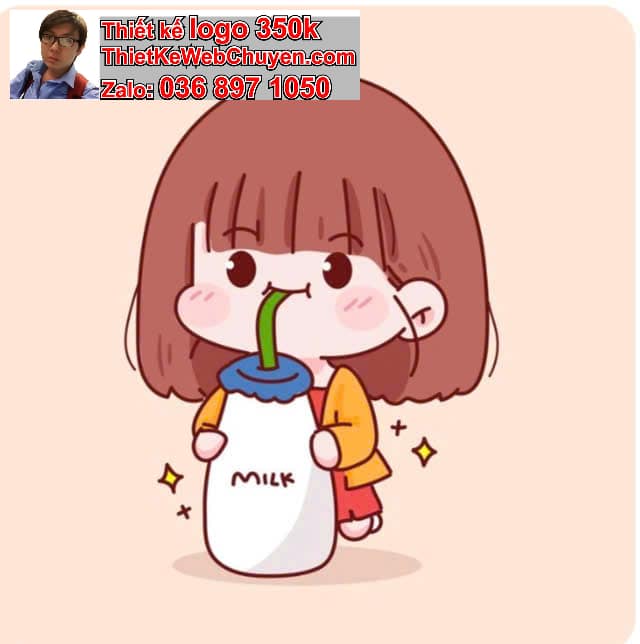 Nhân vật chibi tóc ngắn uống sữa tươi
