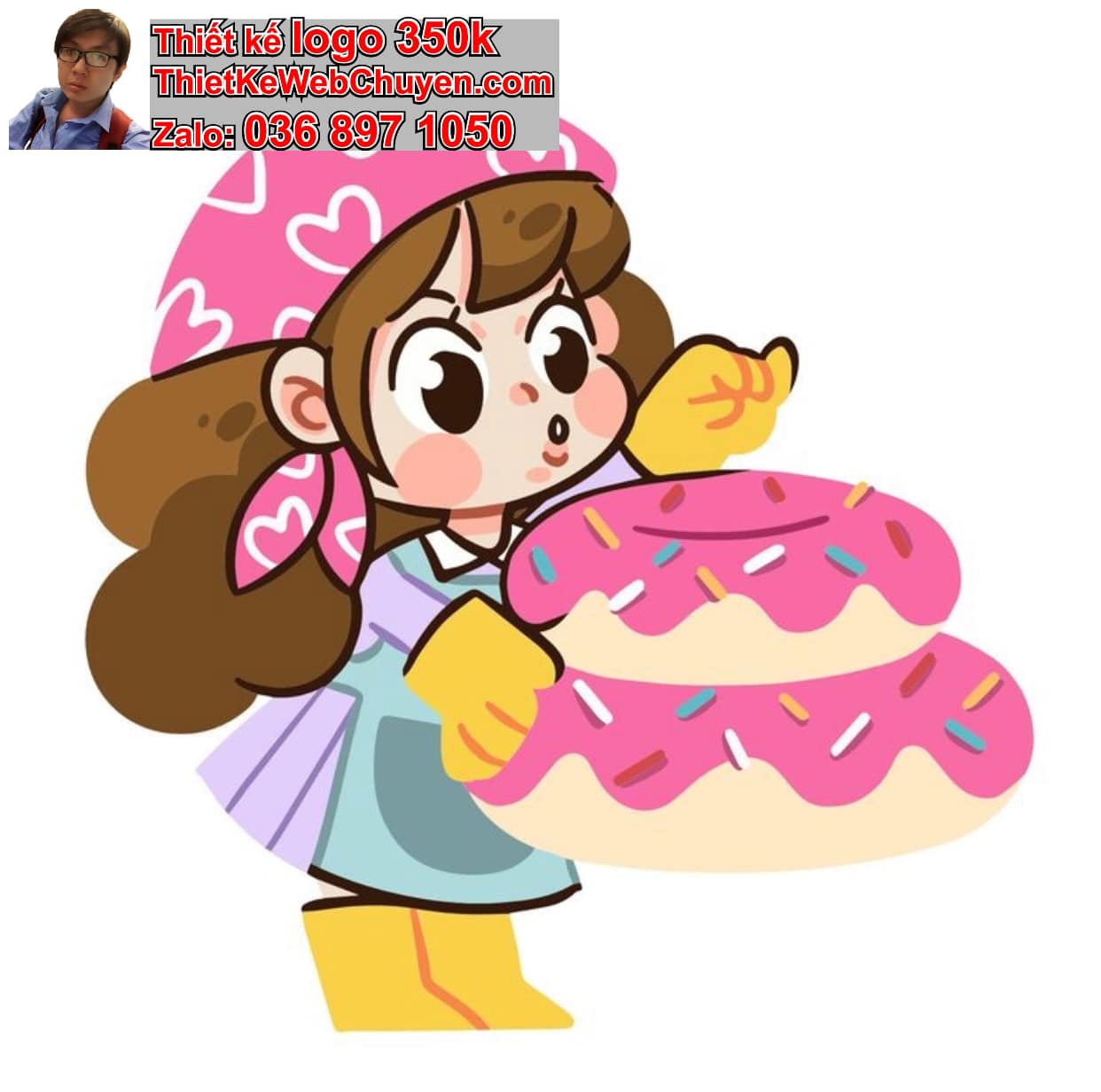 Nhân vật chibi tóc xoăn ăn bánh donut 