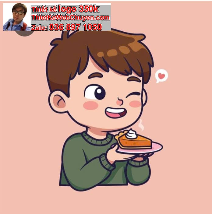 Nhân Vật Chibi Tóc Xoăn Ăn Bánh Kem