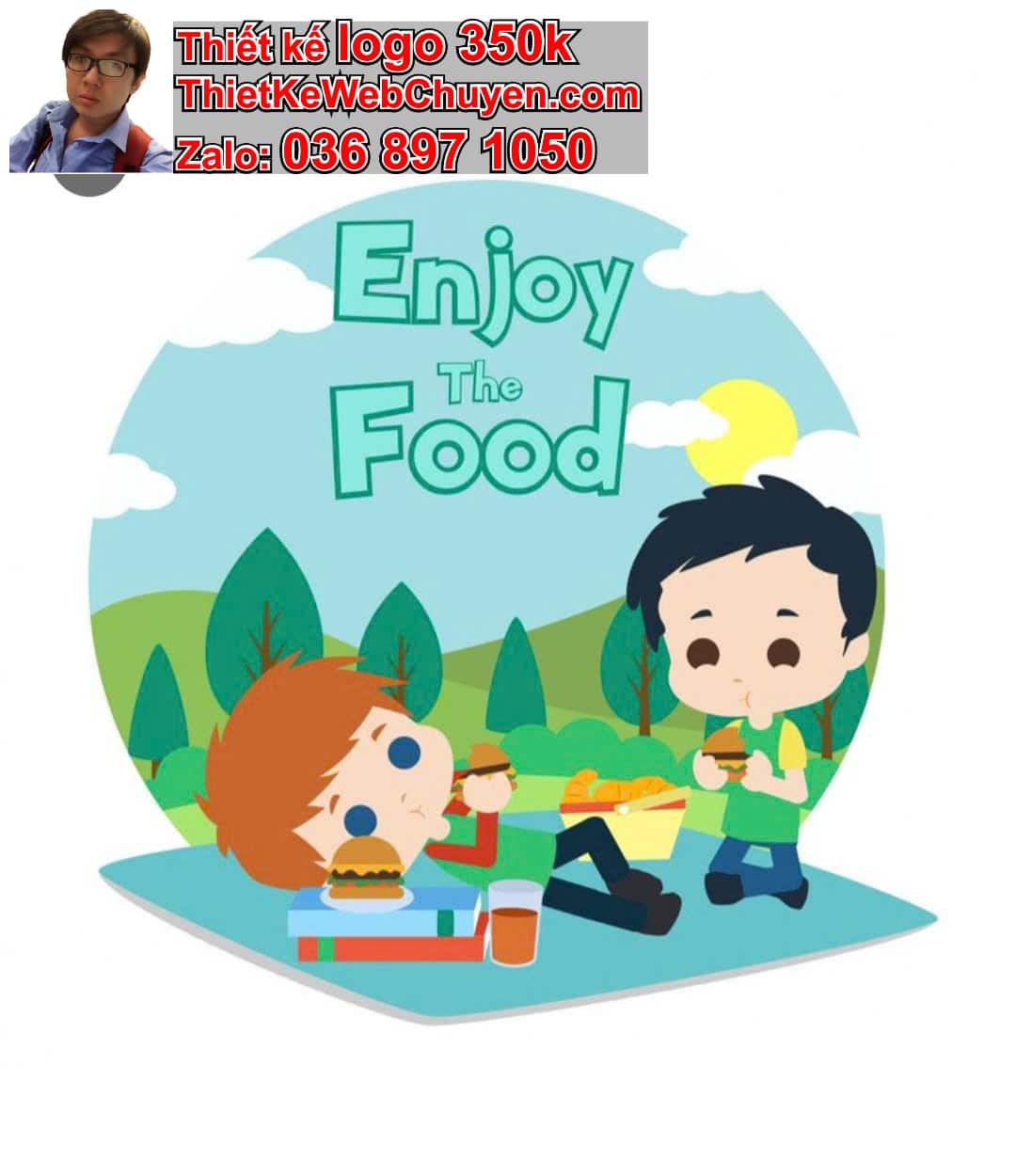 Nhân vật chibi tóc xoăn ăn uống trong công viên