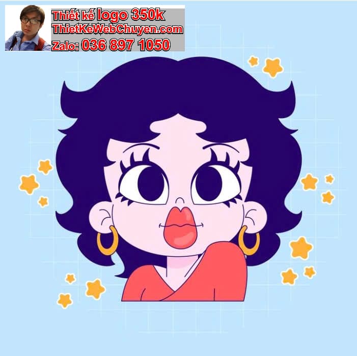 Nhân vật chibi tóc xoăn biểu cảm đáng yêu