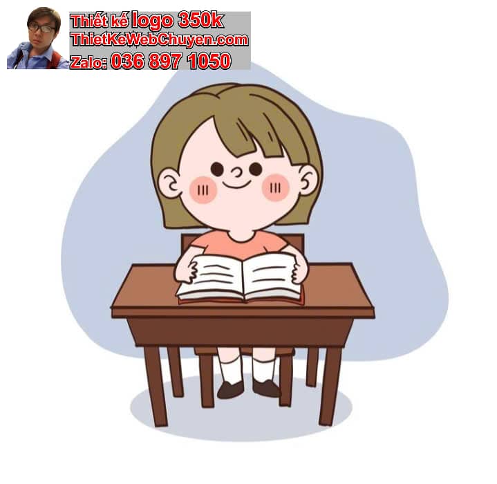 Nhân Vật Chibi Tóc Xoăn Ngồi Bàn Học Bài
