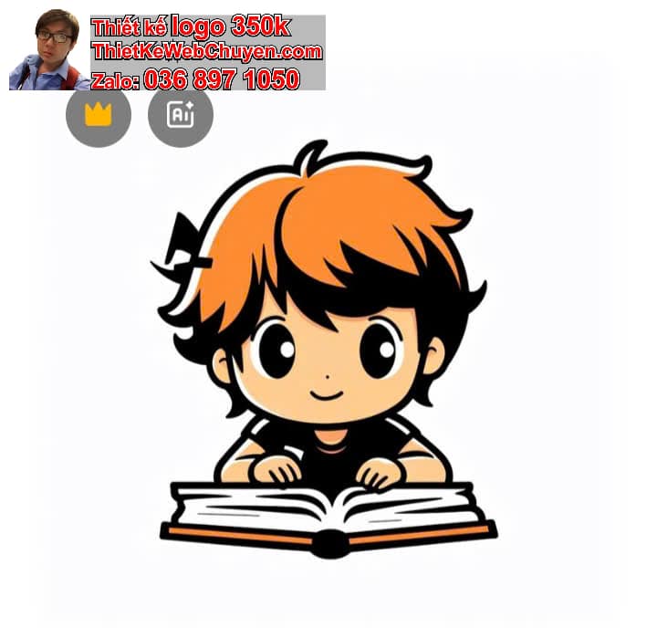 Nhân Vật Chibi Tóc Xoăn Ngồi Bàn Học Bài