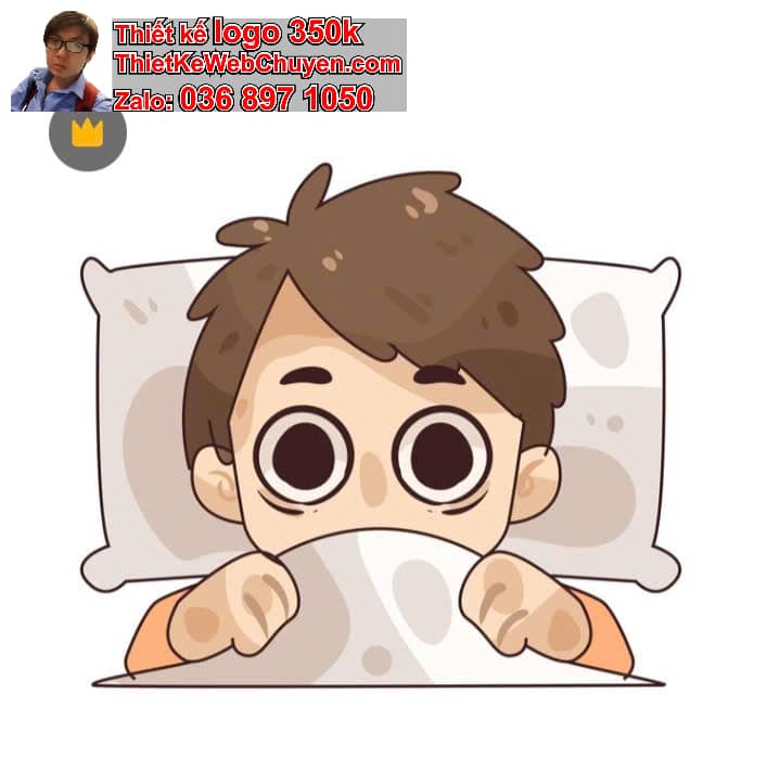 Nhân vật chibi tóc xoăn ngồi trong phòng ngủ