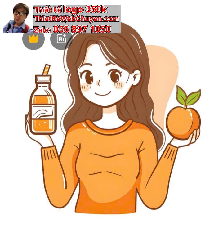 Nhân vật chibi tóc xoăn uống nước cam