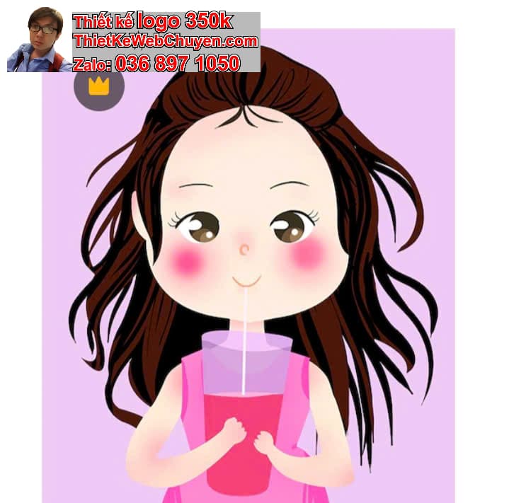 Nhân vật chibi tóc xoăn uống nước ngọt