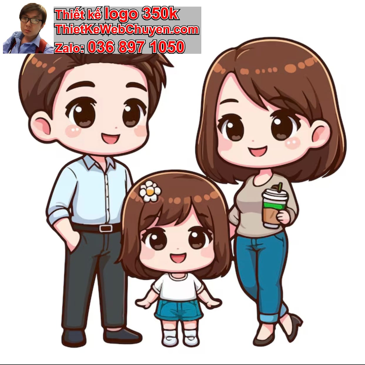 Thiết kế chibi gia đình 3 người