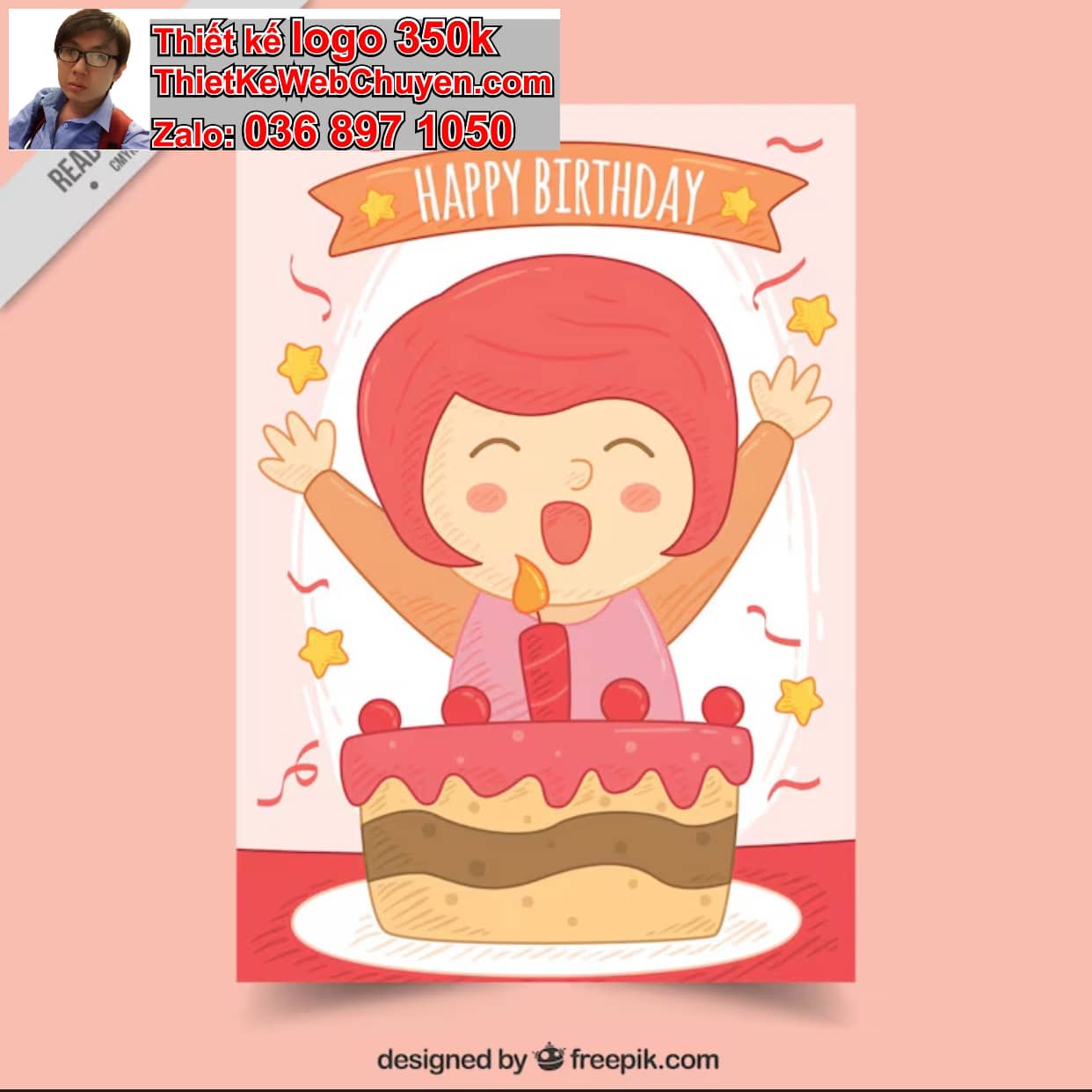 Thiết kế chibi in thiệp sinh nhật