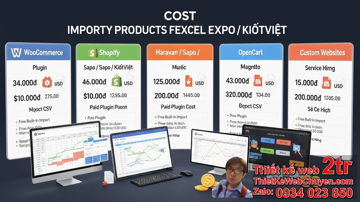 Import sản phẩm từ excel lên web bao nhiêu tiền khi sử dụng các nền tảng phổ
biến? Import sản phẩm từ excel lên web bao nhiêu tiền khi sử dụng các nền tảng phổ
biến?