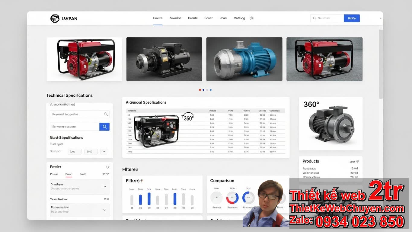 Thiết kế web bán Máy phát điện máy bơm có tính năng gì để tối ưu hiển thị sản
phẩm?