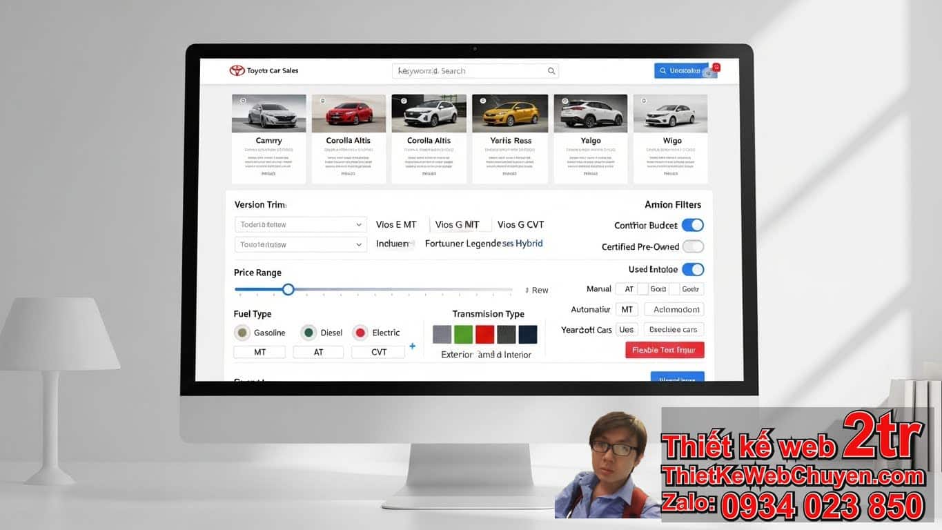 Thiết kế web bán xe oto Toyota cần có những tính năng tìm kiếm và lọc xe nâng
cao nào? Thiết kế web bán xe oto Toyota cần có những tính năng tìm kiếm và lọc xe nâng
cao nào?