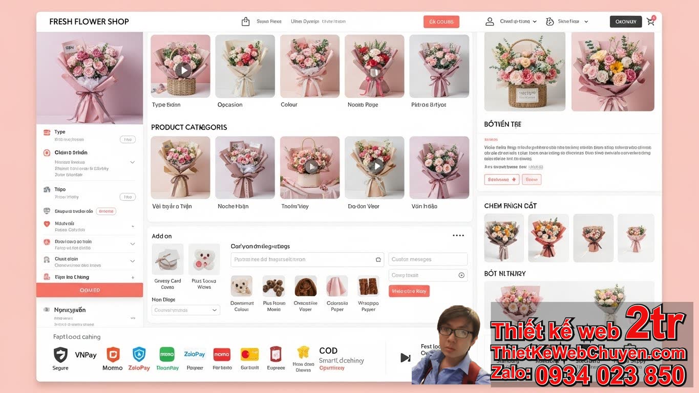 Thiết kế web shop bán hoa tươi có tính năng nổi bật nào để thu hút khách hàng?