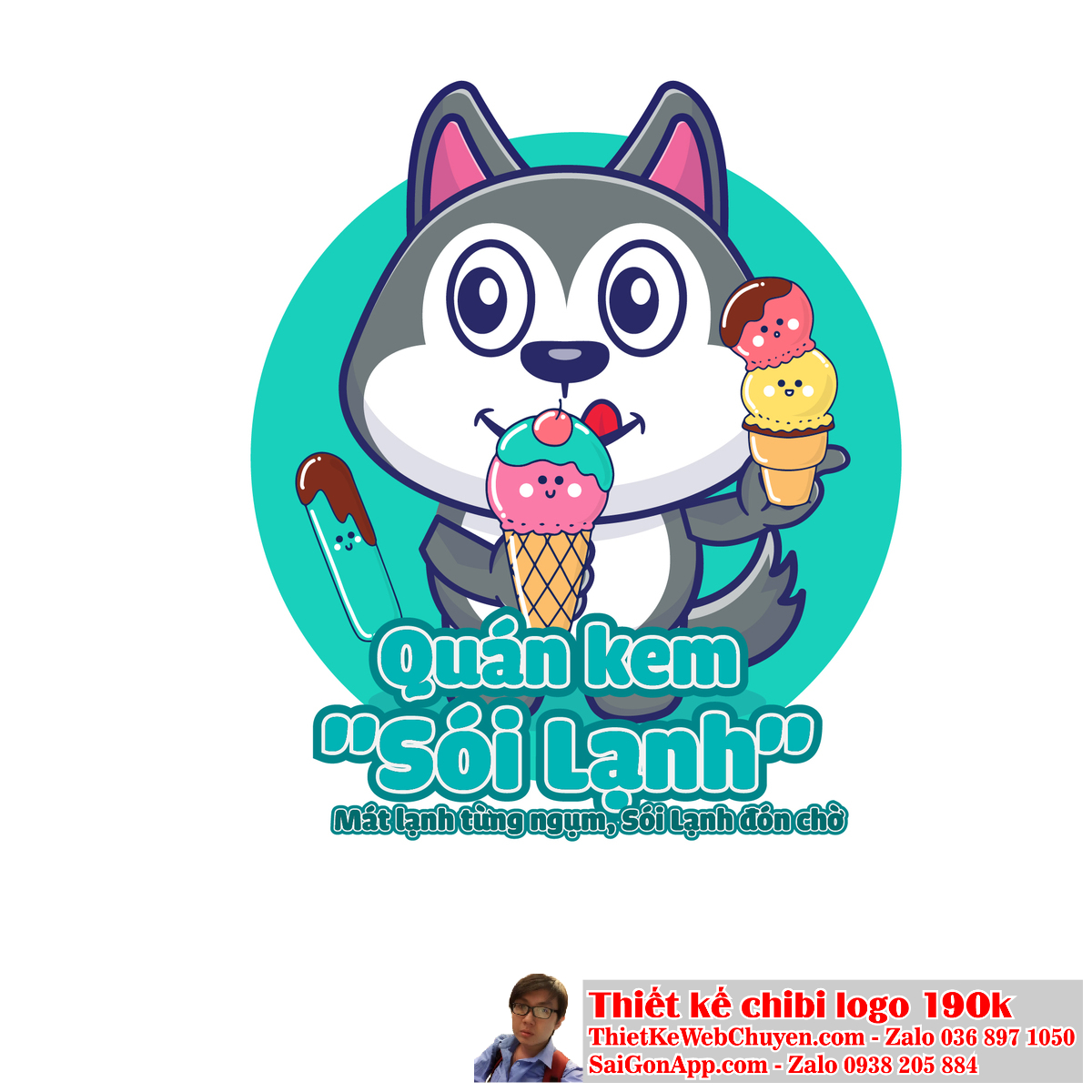 Logo con sói chibi thích hợp cho các cửa hàng trẻ em và quần áo thiếu nhi. Con sói chibi là biểu tượng của sự tinh nghịch và hồn nhiên.