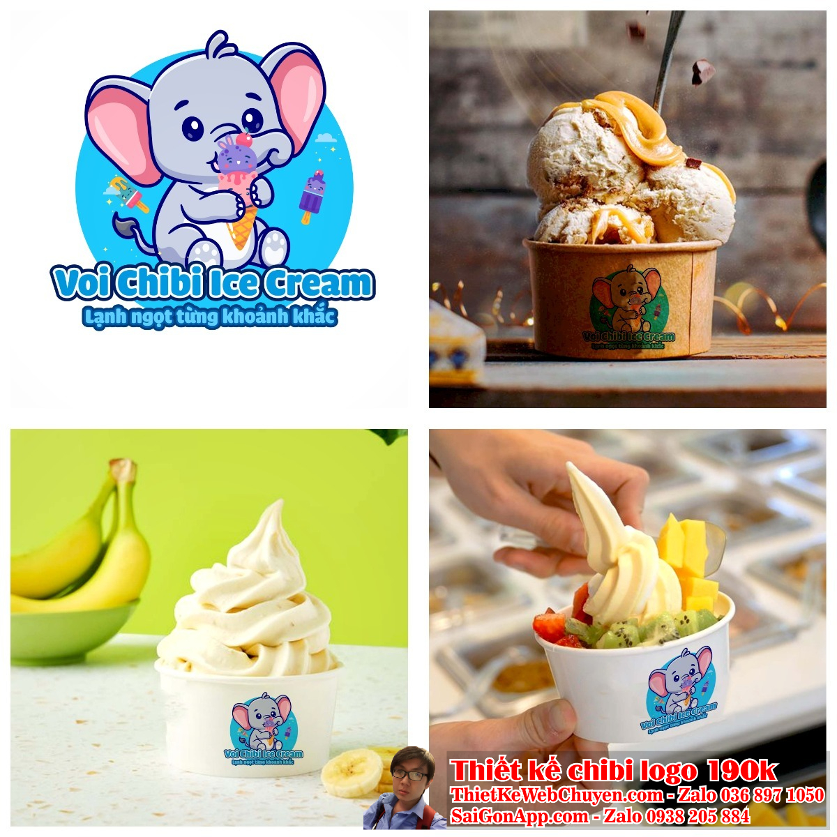 "Con voi chibi sẽ giúp thương hiệu của bạn nổi bật trong đám đông." "Con voi chibi có thể làm cho logo của bạn trở nên đặc biệt hơn bao giờ hết."