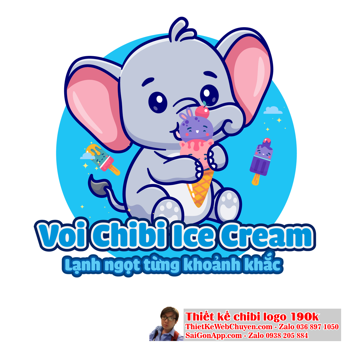 "Hãy thử đặt một con voi chibi vào logo của bạn và chứng kiến sức mạnh của nó." "Đặt một con voi chibi vào logo của bạn để tạo ra một ấn tượng mạnh mẽ."