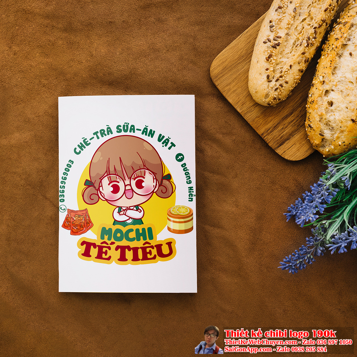 Vẽ chibi cô gái dễ thương bên nhiều đồ ăn vặt để thiết kế logo - mẫu đẹp