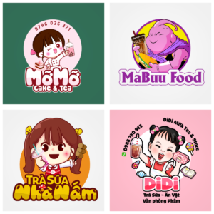 Thiết kế logo chibi trà sữa ăn vặt là cơ hội để kết hợp giữa sự đáng yêu của nhân vật chibi và sự hấp dẫn của đồ uống và đồ ăn.