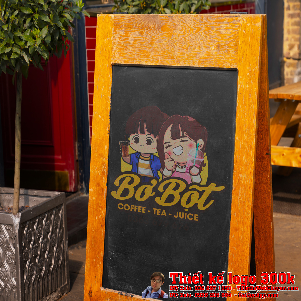 Ứng dụng Thiết Kế Logo Cà Phê Trà Nước Hoa Quả Bơ Bột trên bao bì