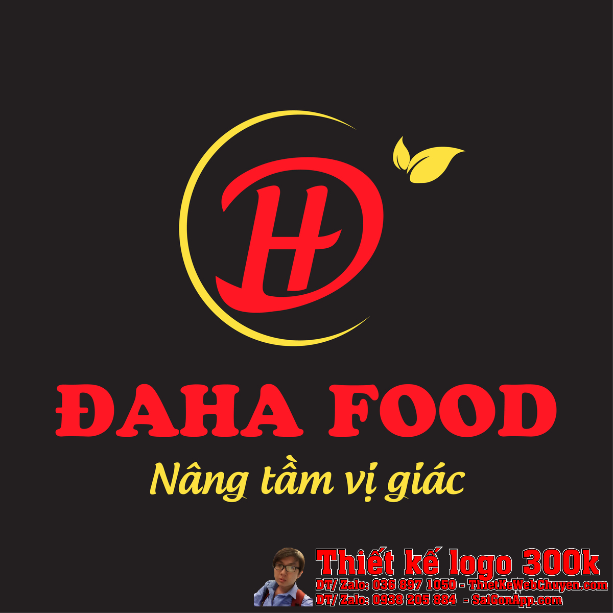 Phối cảnh Thiết Kế Logo Chả Daha Food trên nền gỗ