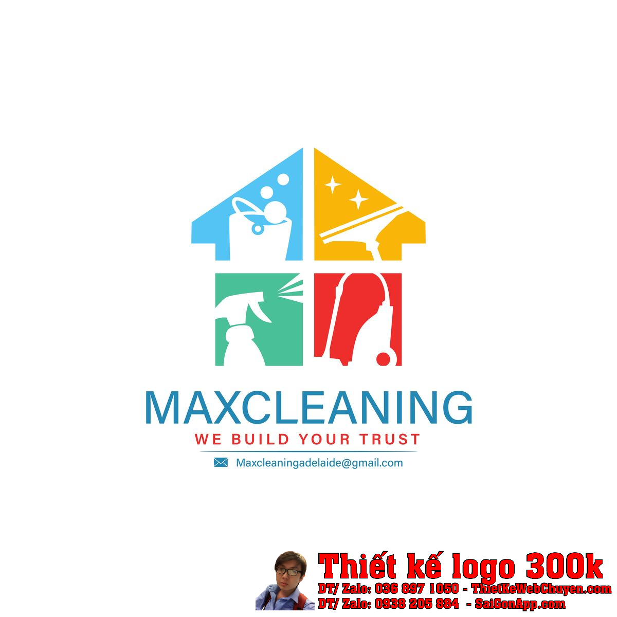 Thiết Kế Logo Dịch Vụ Vệ Sinh MaxCleaning phiên bản đầy đủ