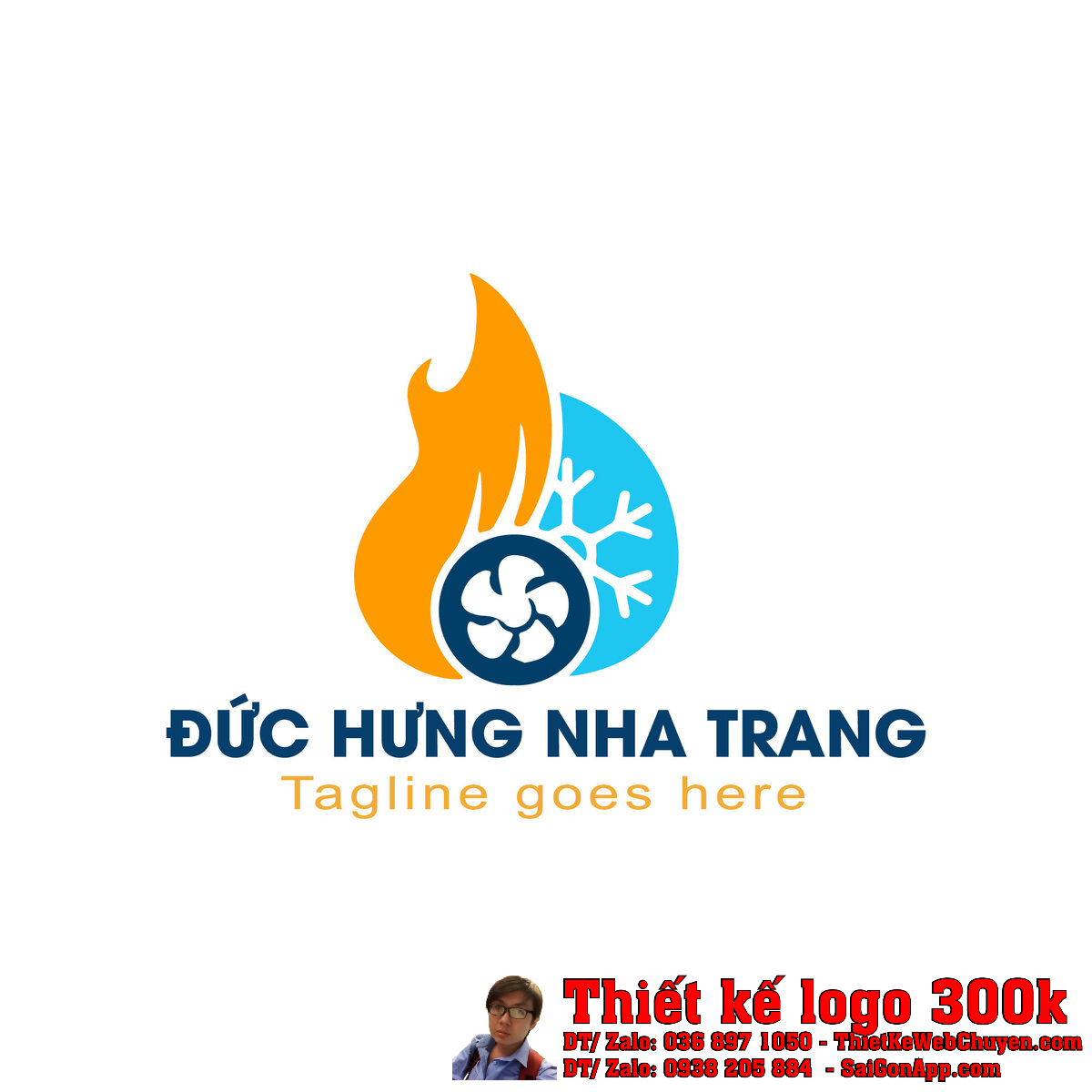 Phối cảnh Thiết Kế Logo Điện Lạnh Công Ty Đức Hưng Nha Trang trên tường