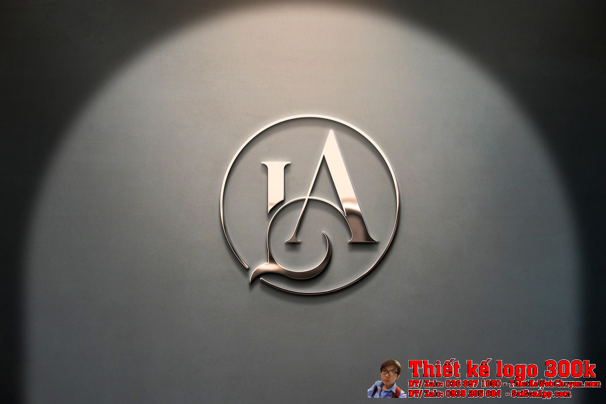 Phối cảnh Thiết Kế Logo Đồ Gỗ Loan Anh trên tường văn phòng