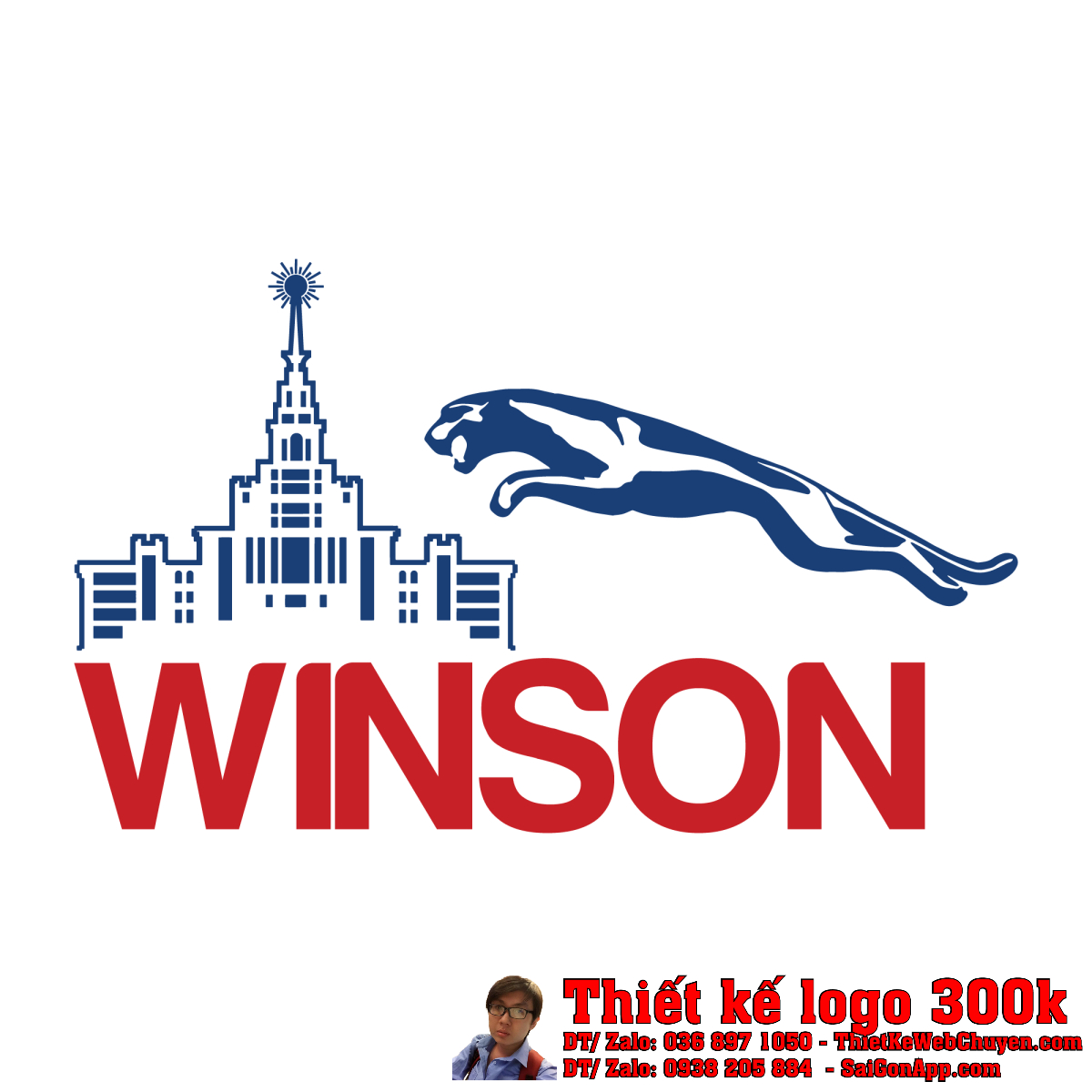 Thiết Kế Logo Khách Sạn WINSON Thiết Kế Logo Khách Sạn WINSON với tòa nhà, ngôi sao và báo đen