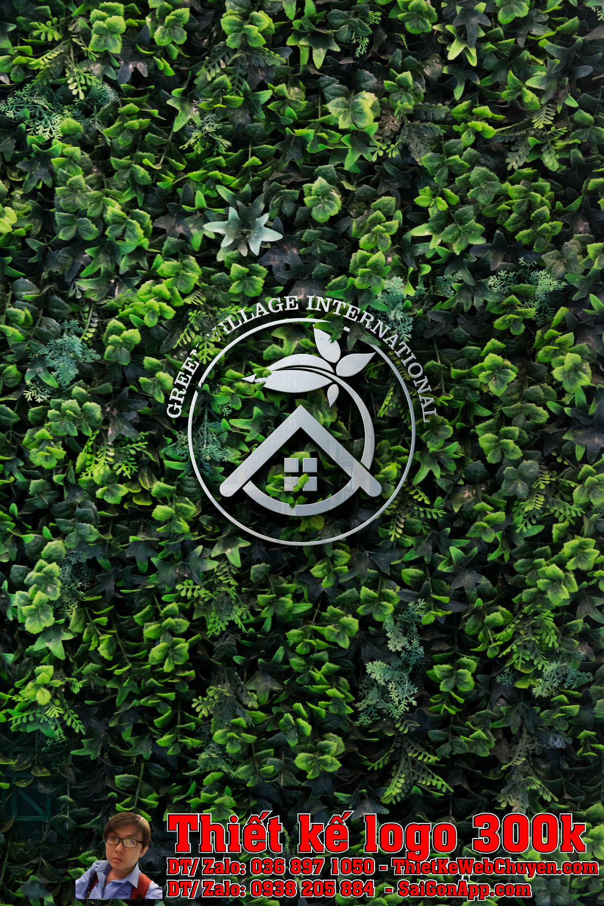 Logo Green Village International trên nền tối