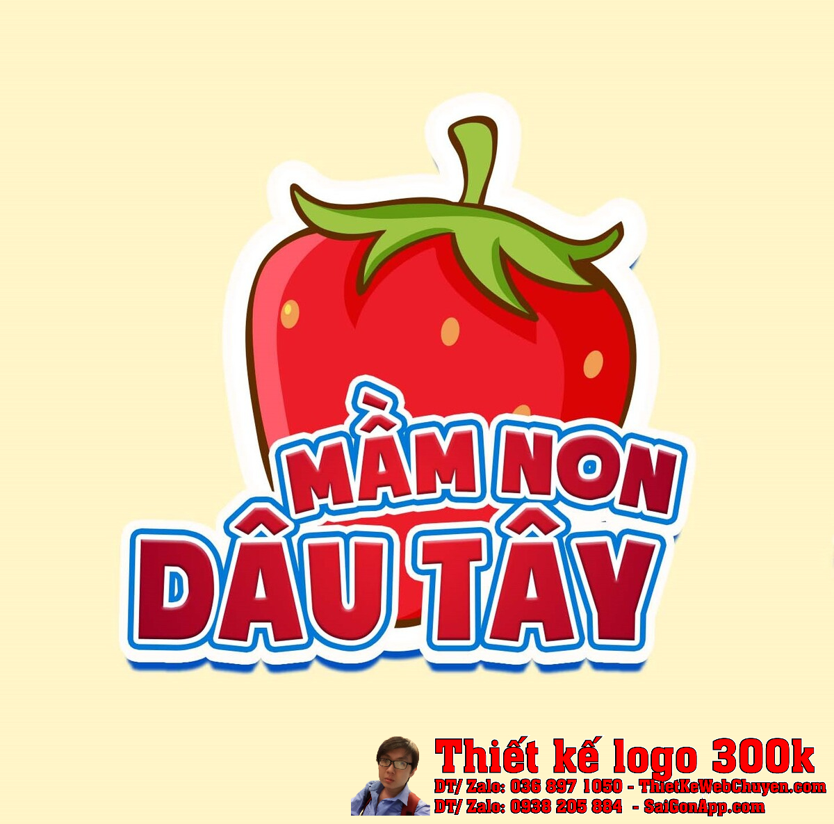 Thiết Kế Logo Mầm Non Dâu Tây - Trái dâu tây đỏ và lá xanh