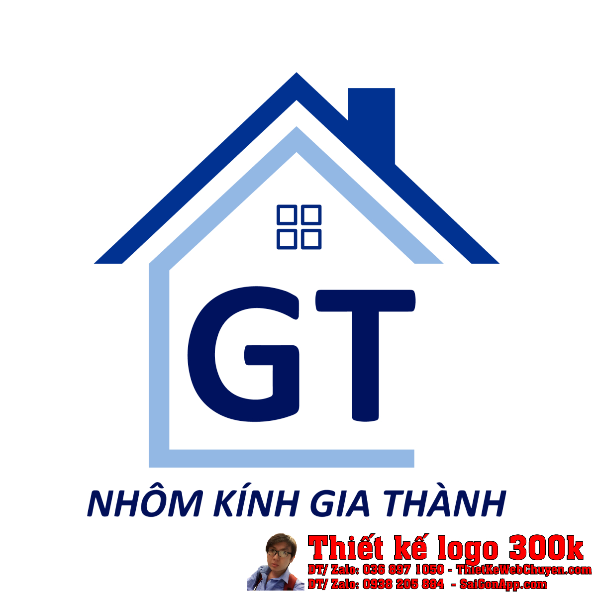 Thiết Kế Logo Nhôm Kính Gia Thành Thiết Kế Logo Nhôm Kính Gia Thành với ngôi nhà và chữ GT
