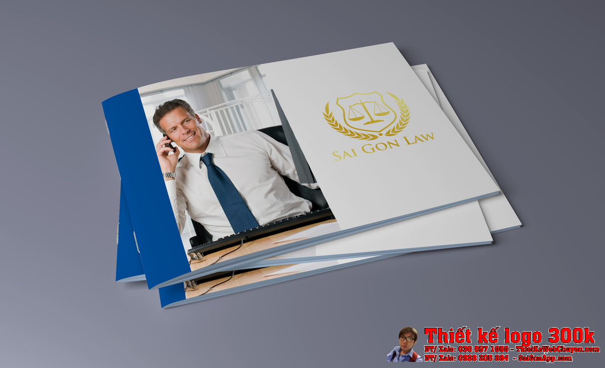 Thiết Kế Logo Sai Gon Law trên nền văn phòng
