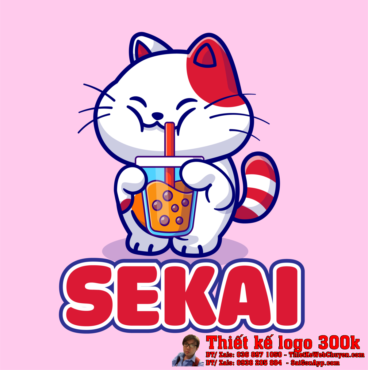 Mẫu Thiết Kế Logo TRÀ SỮA SEKAI Thiết Kế Logo TRÀ SỮA SEKAI với hình ảnh chú mèo cầm ly trà sữa